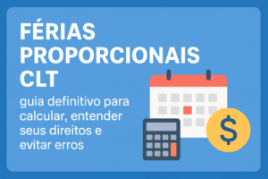 Ilustração mostrando calendário, calculadora e símbolo de dinheiro representando o cálculo de férias proporcionais CLT